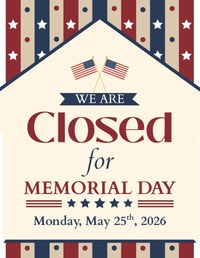 Closed for Memorial Day