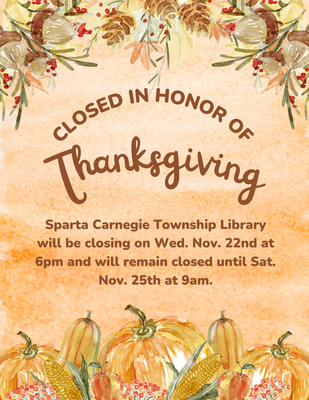 Closing today at 6pm for Thanksgiving
