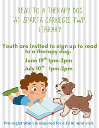 Youth are invited to read to a therapy dog at Sparta Library