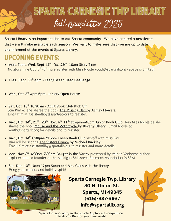 Sparta Carnegie Township Library 2026 Newsletter