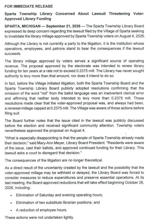 Library Board Response Page 1 Sept. 21, 2026 Library Board Response to Lawsuit Page 1 Sept. 21, 2026