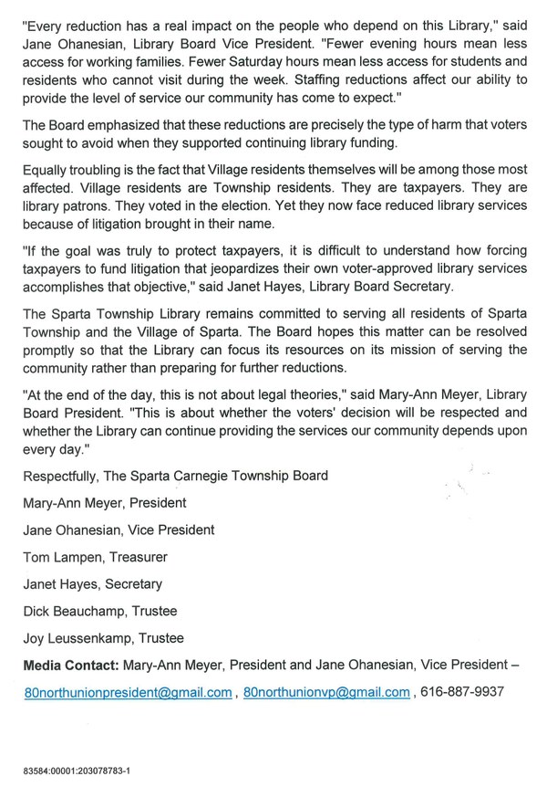 Library Board Response Page 2 Sept. 21, 2026 Library Board Response to Lawsuit Page 2 Sept. 21, 2026
